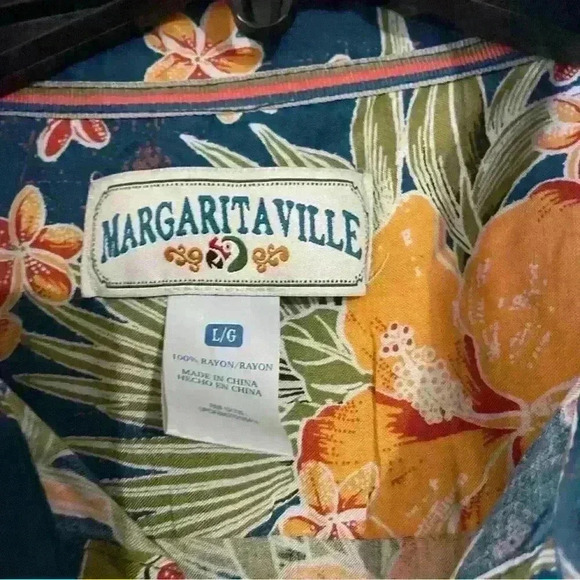 Margaritaville Men’s Size Large Floral Button Up Hawaiian Shirt Hibiscus Parrot - Picture 2 of 4